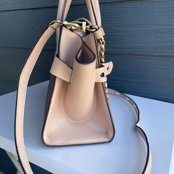 Michael Kors Carmen Jet Set Selma Brown and Cream Satchel with Structured Silhou - Picture 5 of 9